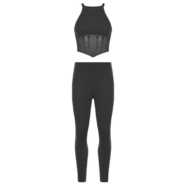 Conjunto Deportivo Dos Piezas: Top Sin Mangas y Pantalón Yoga Ajustado