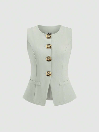 Chaleco Elegante Sin Mangas Cuello Redondo Ajustado a la Cintura - Image 16