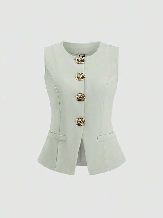 Chaleco Elegante Sin Mangas Cuello Redondo Ajustado a la Cintura - Image 16