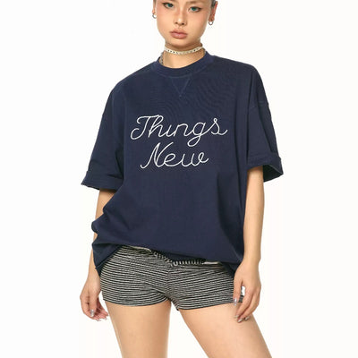 Camiseta Suelta de Cuello Redondo con Letras para Mujer - Verano - Image 7