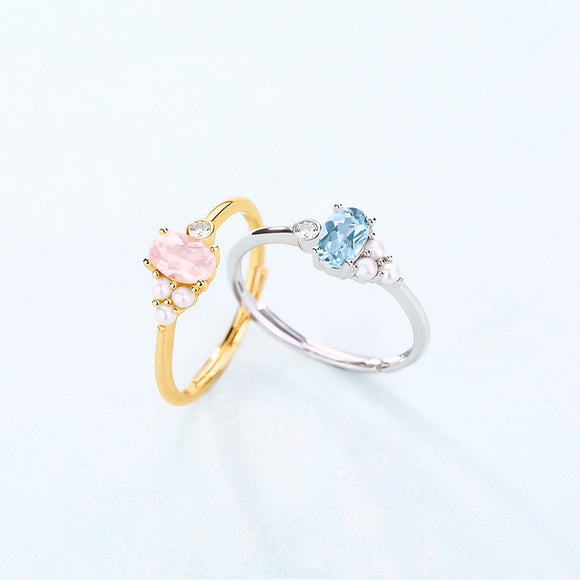 Anillo de Perla de Agua Dulce con Diseño Ovalado en Cristal