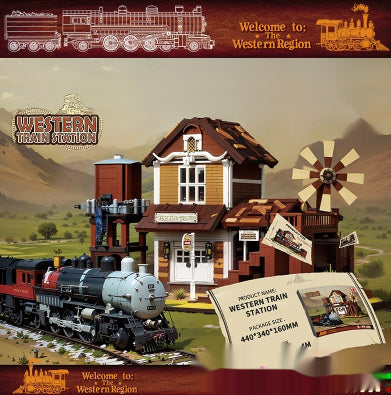 Maqueta de Estación Ferroviaria Oeste Clásico con Bloques de Construcción Armables - Image 10