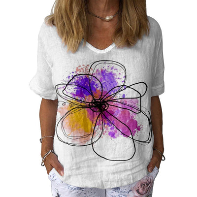 Blusa Mujer Cuello V Manga Corta Impresión 3D Digital Color