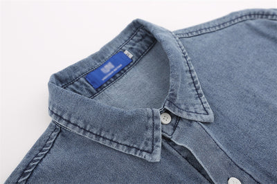Camisa Denim con Bordado Floral - Abrigo Casual Manga Larga Cuello Polo - Image 9