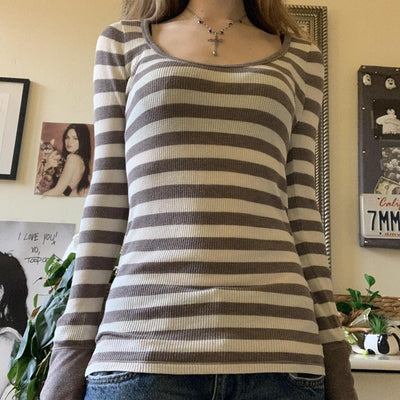 Blusa Manga Larga a Rayas con Cuello Redondo para Mujer - Image 15