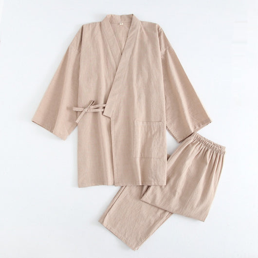 Pijama de Algodón Rayado para Pareja - Conjunto Kimono Japonés Cómodo - Image 9