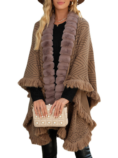 Poncho Capa Suéter de Lujo con Cuello de Lana y Borlas para Otoño e Invierno - Image 6