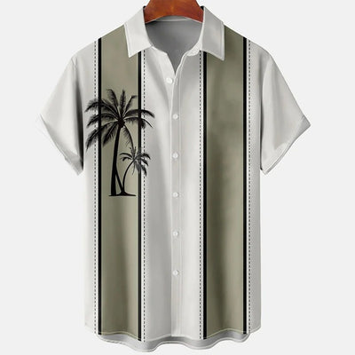 Camisa Casual Slim Estampado 3D Playa Manga Corta para Hombre - Image 34