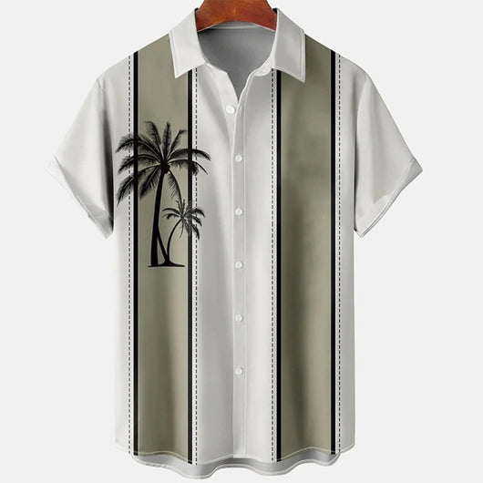 Camisa Casual Slim Estampado 3D Playa Manga Corta para Hombre - Image 34