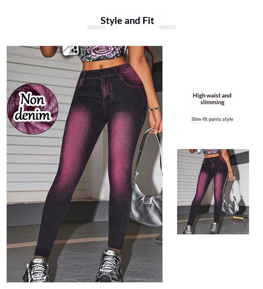 Pantalones Slim Ajustados de Talle Alto con Estampado Denim Sintético y Elasticidad - Image 9