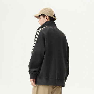 Cardigan Pesado a Rayas con Cuello de Pie Americano - Image 3
