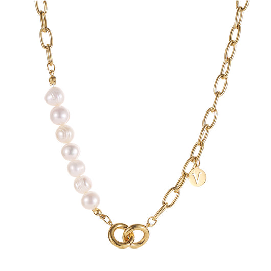 Collar con Letra V y Perlas para Mujer