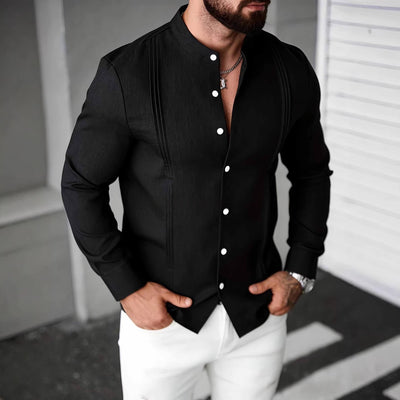 Camisa Manga Larga Cuello Mao Entallada Hombre - Image 4