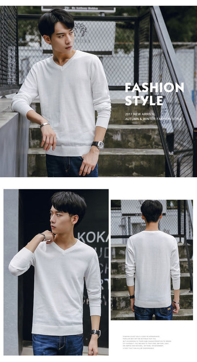Suéter de Punto Coreano Slim Fit Cuello V Color Sólido Algodón Premium - Image 7