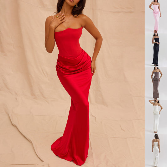 Vestido Largo Tubo Escotado Elegante para Fiestas y Eventos