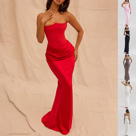Vestido Largo Tubo Escotado Elegante para Fiestas y Eventos