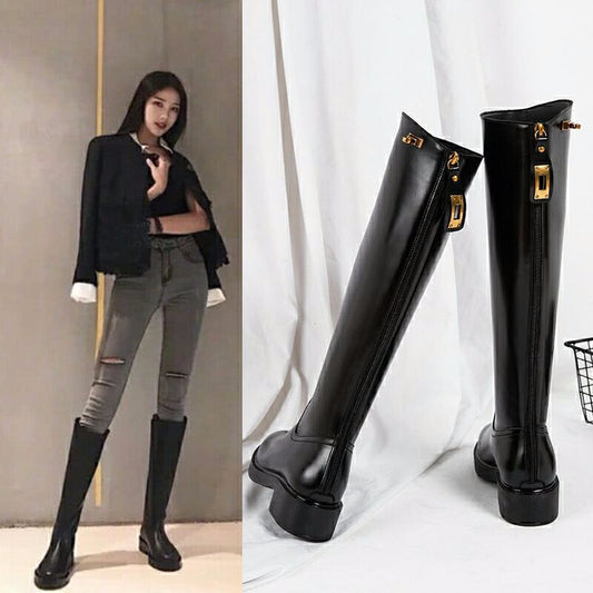 Botas Martin de Cuero con Tacón Grueso hasta la Rodilla