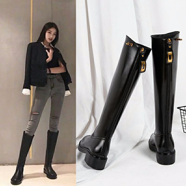 Botas Martin de Cuero con Tacón Grueso hasta la Rodilla