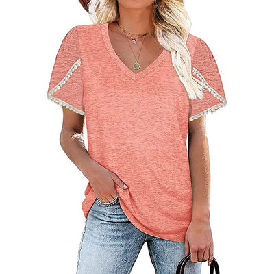 Blusa de Algodón con Escote V y Mangas Pétalo - Corte Holgado y Encaje - Image 11