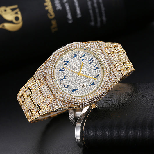 Reloj de Cuarzo para Hombre con Escala Árabe y Diamantes Hip Hop Europeo - Image 10