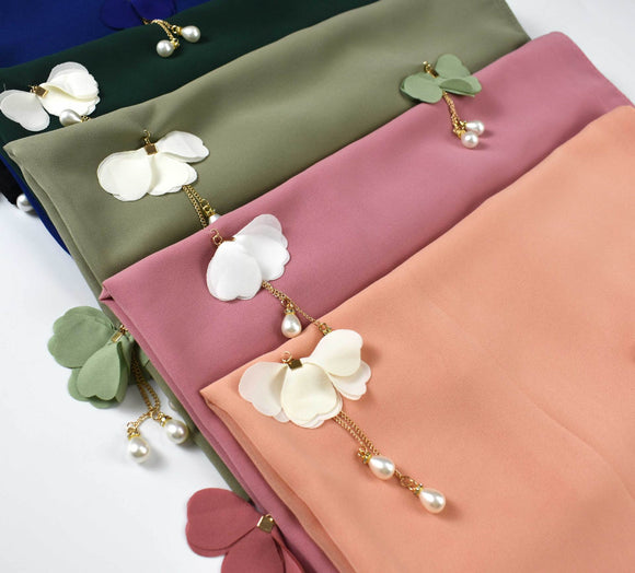 Pañuelo Hijab Floral de Gasa Perlada Premium