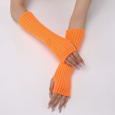 Guantes Largos Rayados de Lana para Otoño e Invierno - Mangas Calentadoras sin Dedos - Image 48
