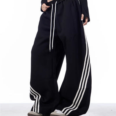 Pantalones Casuales Anchos a Rayas con Cordones