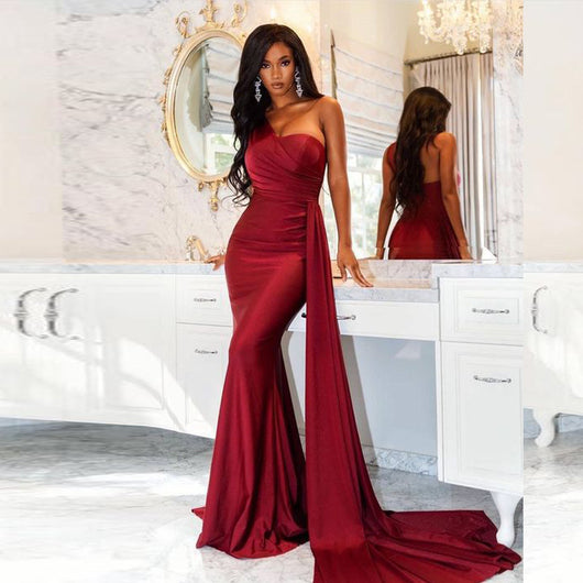 Vestido Ajustado Asimétrico sin Mangas Color Sólido