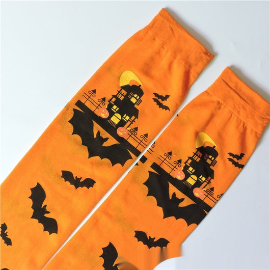 Medias Largas Hasta la Rodilla con Estampado Halloween - Telaraña, Murciélagos, Calaveras y Castillo - Image 23