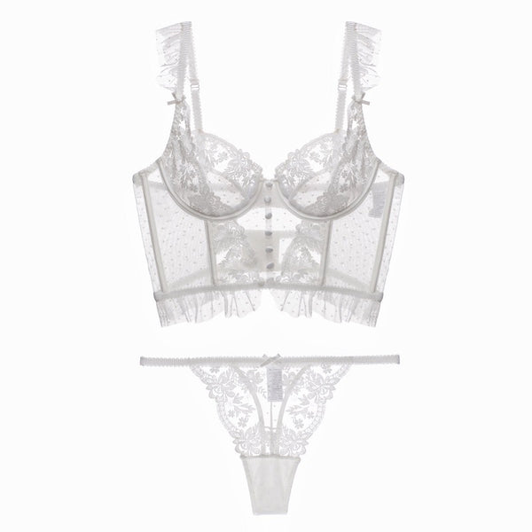 Conjunto de Lencería Francesa Delgada con Encaje Bordado para Mujer - Image 5