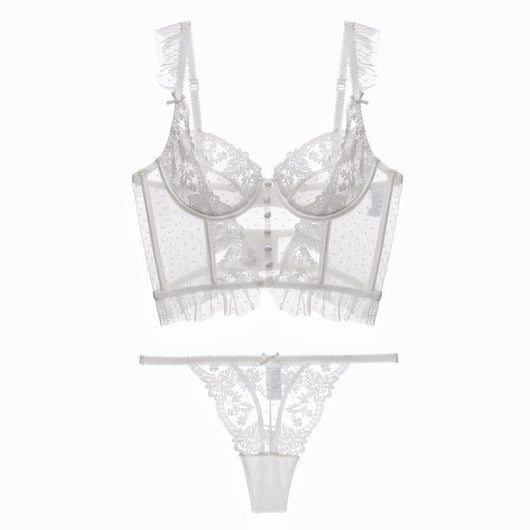 Conjunto de Lencería Francesa Delgada con Encaje Bordado para Mujer - Image 5