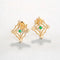 Women's Natural Emerald Retro Diamond Cut Beaded Hollow Stud Earrings Dorado