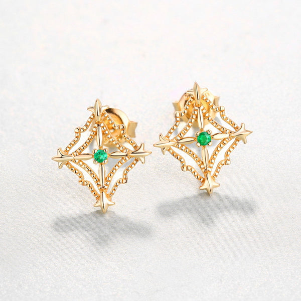 Aretes de Esmeralda Natural Corte Diamante Hueco con Perlas