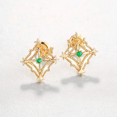 Aretes de Esmeralda Natural Corte Diamante Hueco con Perlas - Image 2