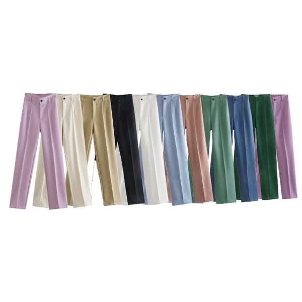 Pantalones Casuales de Cintura Alta Estilo Europeo - Corte Recto Clásico