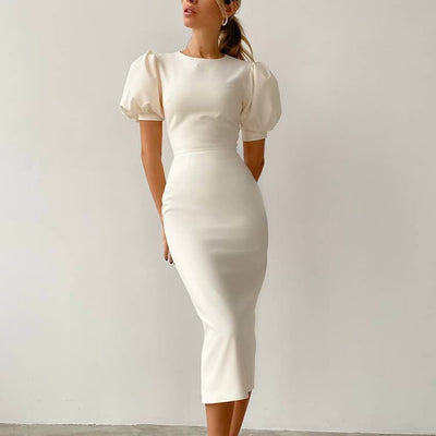 Vestido Ajustado de Cintura Alta con Mangas Abullonadas para Mujer - Image 12