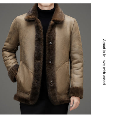 Abrigo de Invierno para Hombre con Cuello Solapa y Piel de Visón Dorado - Image 37