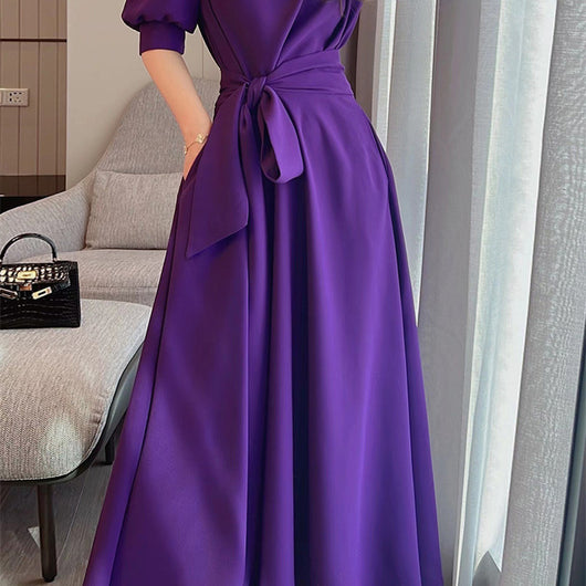Vestido Casual con Mangas Abullonadas y Cintura Ajustada