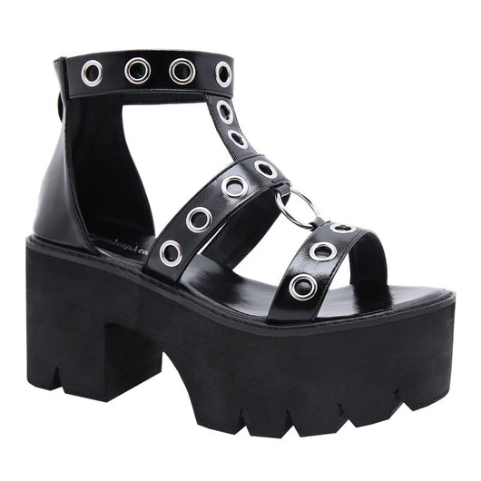 Sandalias de Tacón Grueso con Anillo Metálico Hueco - Image 8