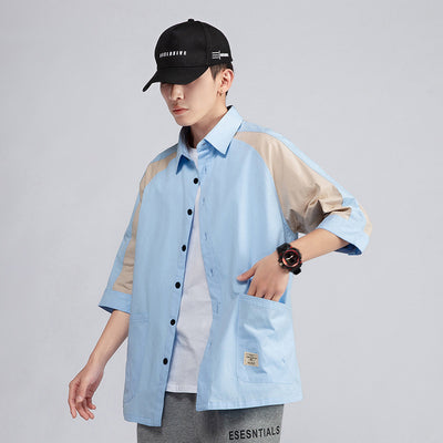 Camisa Casual Hombre Estilo Coreano Bloques de Color - Image 7