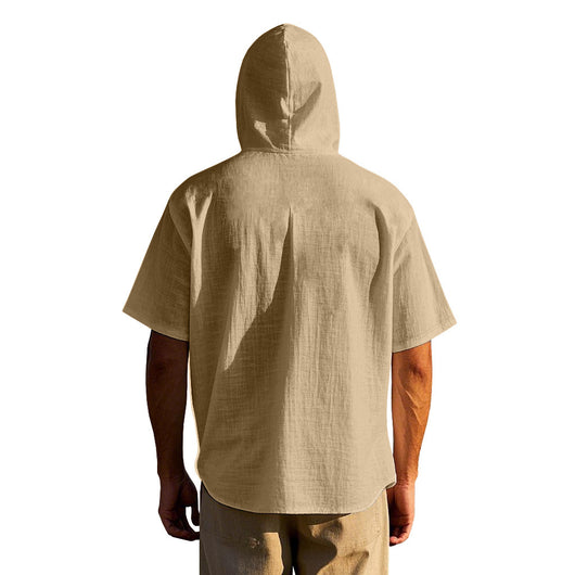 Camisa Suelta con Capucha y Manga Corta para Hombre - Image 29