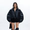Chaqueta Acolchada de Cuero con Cuello de Piel Reciclada