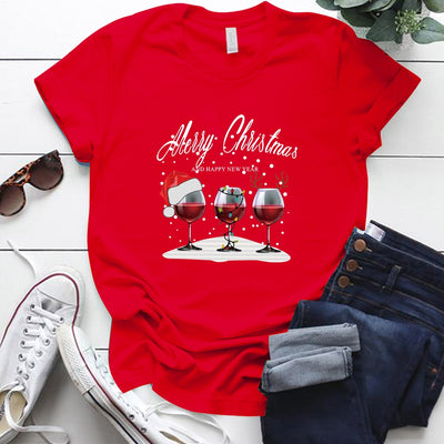 Playera Navideña con Estampado de Tres Copas de Vino - Image 2