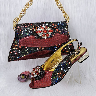 Conjunto de Zapatos y Bolso a Juego con Flores de Cristal Multicolor - Image 2