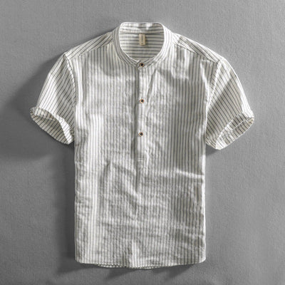 Camisa Casual Holgada de Manga Corta a Rayas para Hombre Talla Grande
