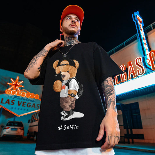 Playera de Algodón con Estampado Oso para Hombre