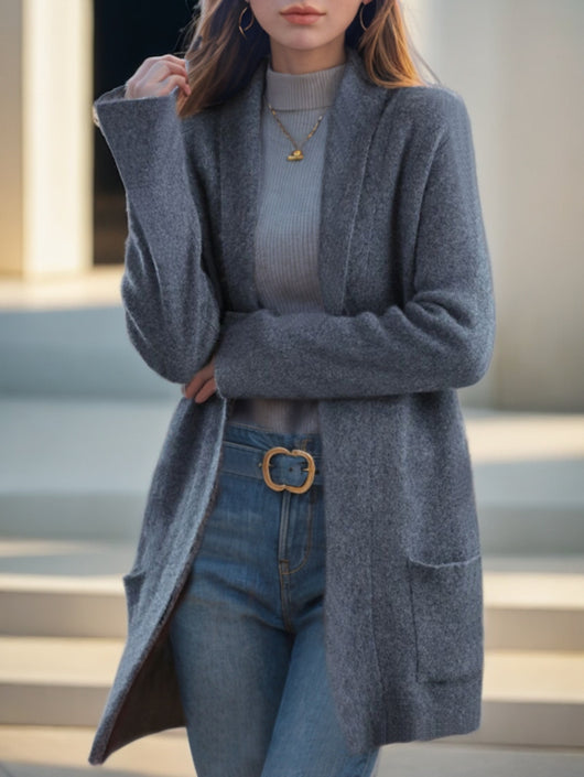 Cardigan de Punto con Cuello Polo Liso para Mujer con Bolsillos - Image 8