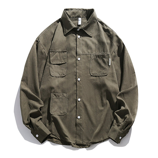 Camisa Retro Americana de Gamuza Manga Larga Hombre Oversize Versátil - Image 12
