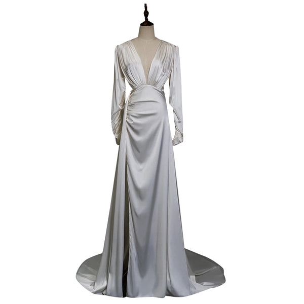 Vestido Largo de Satén con Mangas Largas - Image 5