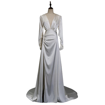 Vestido Largo de Satén con Mangas Largas - Image 5